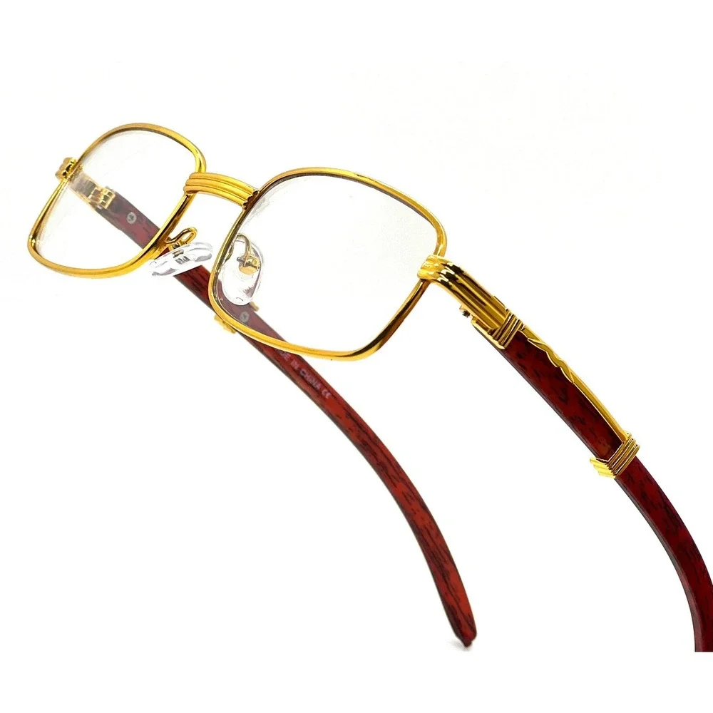 Rimless Rectangle Sunglasses for Men Hip-hop Wood Small Square Clear Lens Lentes